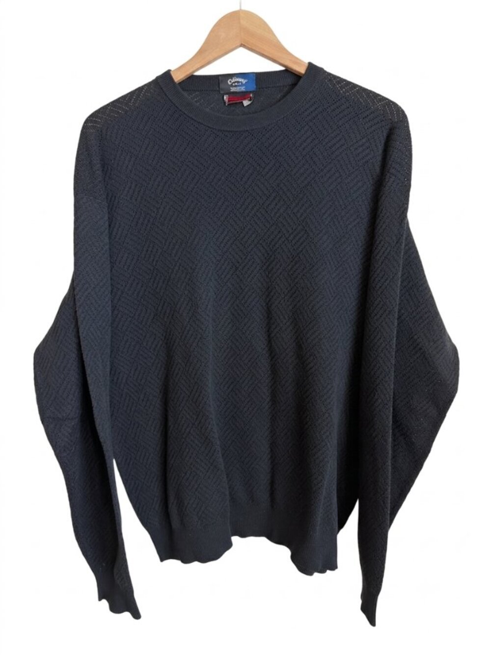 Callaway Golf Mercerized Pima Cotton Basketweave Sweater Mens L Black Crewneck